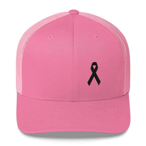 Melanoma & Skin Cancer Awareness Snapback Trucker Hat with Black Ribbon - One-size / Pink - Hats
