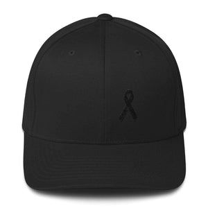 Melanoma & Skin Cancer Awareness Twill Flexfit Fitted Hat With Black Ribbon - S/m / Black - Hats