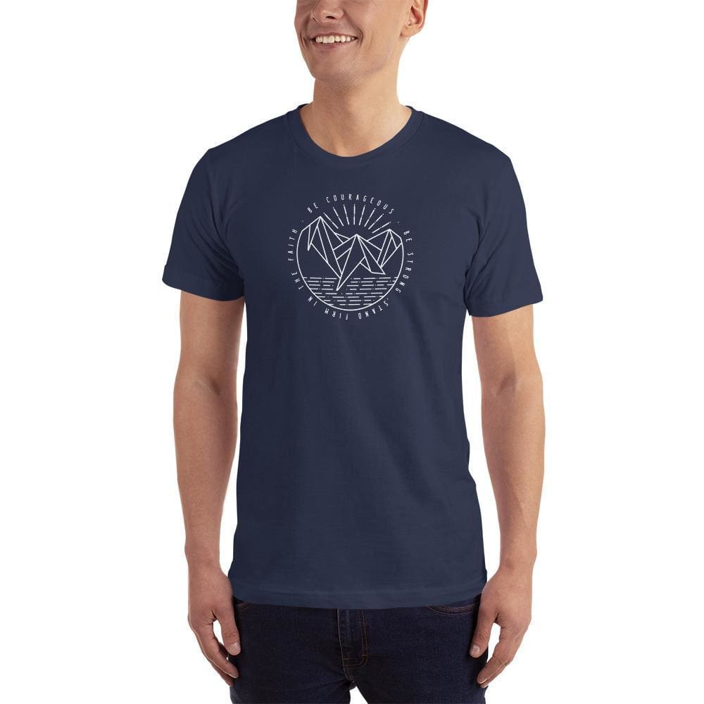 
            
                Load image into Gallery viewer, Mens Be Courageous Be Strong Stand Firm in the Faith Christian T-Shirt - S / Navy - T-Shirts
            
        