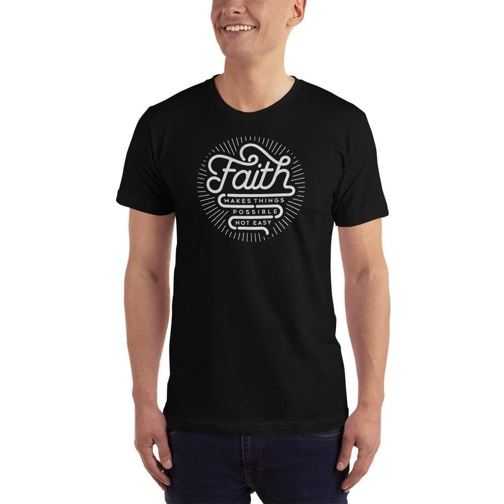 
            
                Load image into Gallery viewer, Mens Faith Makes Things Possible Not Easy Christian T-Shirt - S / Black - T-Shirts
            
        