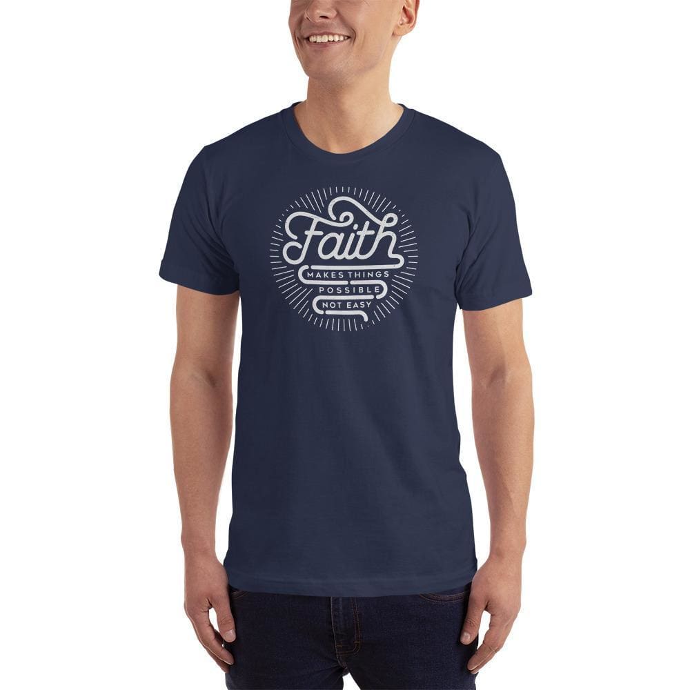 
            
                Load image into Gallery viewer, Mens Faith Makes Things Possible Not Easy Christian T-Shirt - S / Navy - T-Shirts
            
        