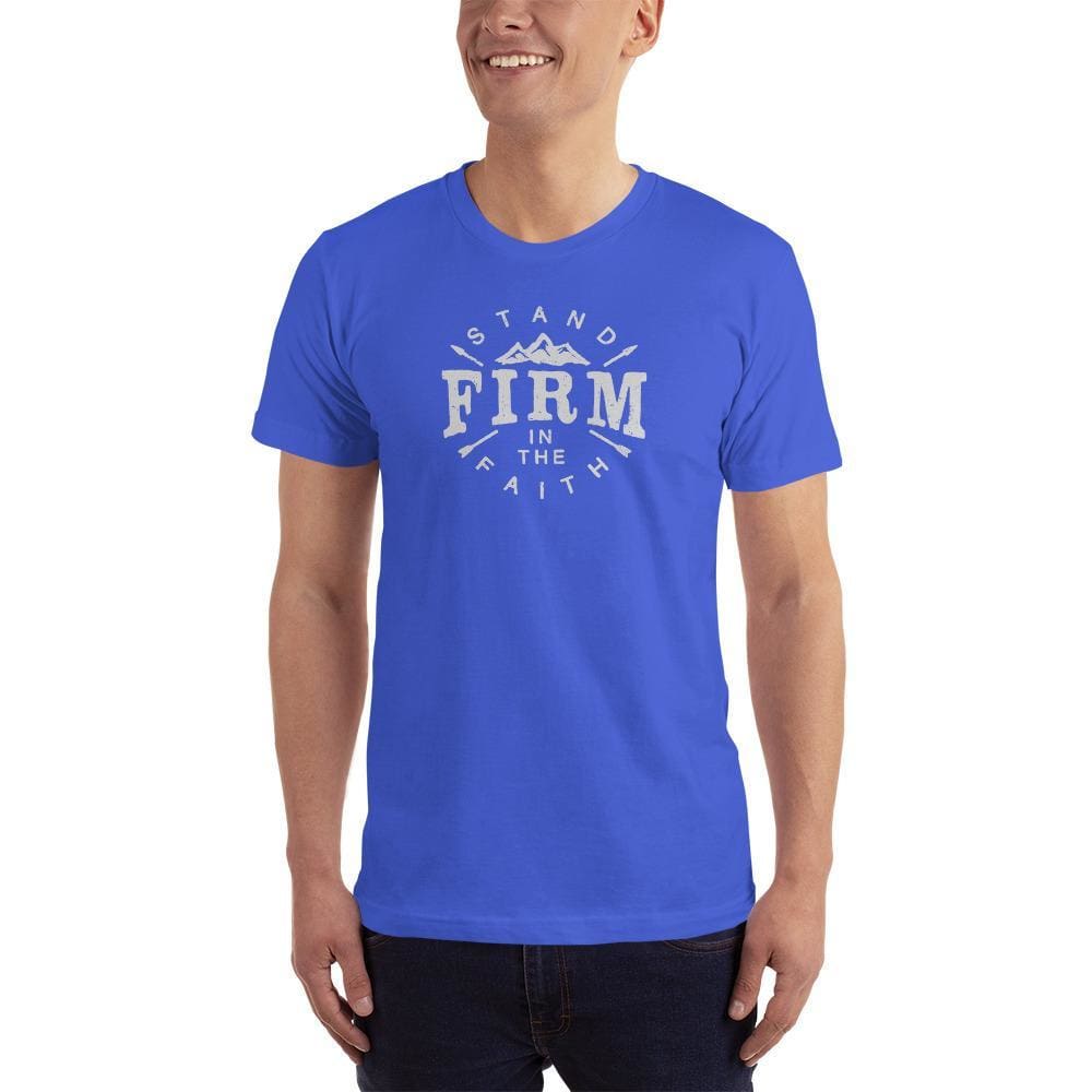 Men s Stand Firm in The Faith Christian T Shirt Fact Goods 2XL Royal Blue