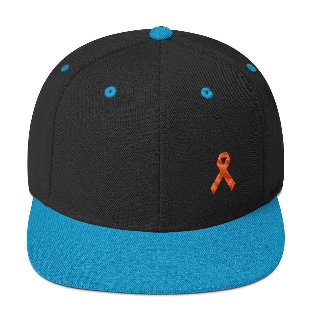 
            
                Load image into Gallery viewer, MS Awareness Flat Brim Snapback Hat - One-size / Black/ Teal - Hats
            
        