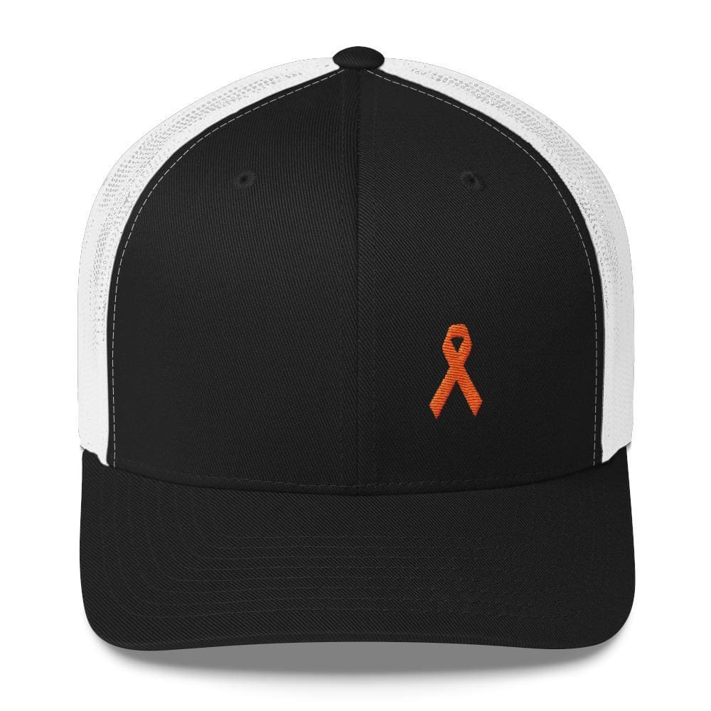 MS Awareness Orange Ribbon Snapback Trucker Hat - One-size / Black/ White - Hats