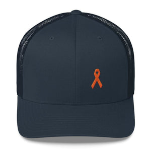 MS Awareness Orange Ribbon Snapback Trucker Hat - One-size / Navy - Hats