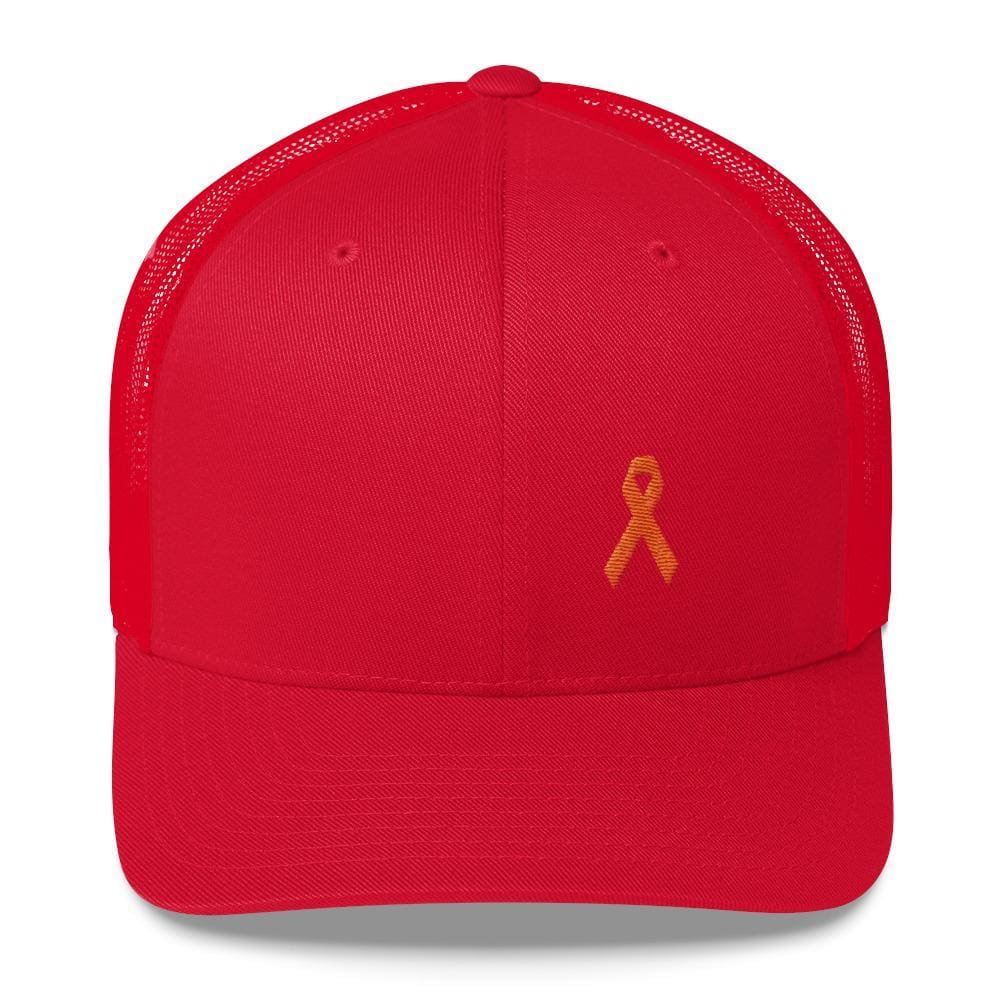 
            
                Load image into Gallery viewer, MS Awareness Orange Ribbon Snapback Trucker Hat - One-size / Red - Hats
            
        