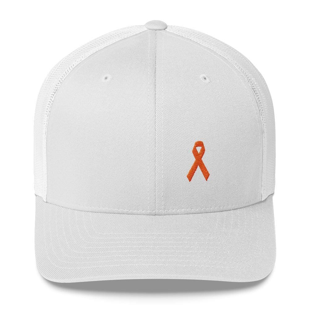 
            
                Load image into Gallery viewer, MS Awareness Orange Ribbon Snapback Trucker Hat - One-size / White - Hats
            
        