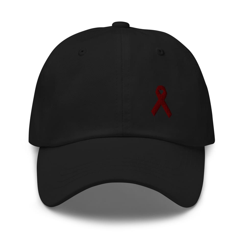 Multiple Myeloma Awareness Dad Hat with Burgundy Ribbon - Black