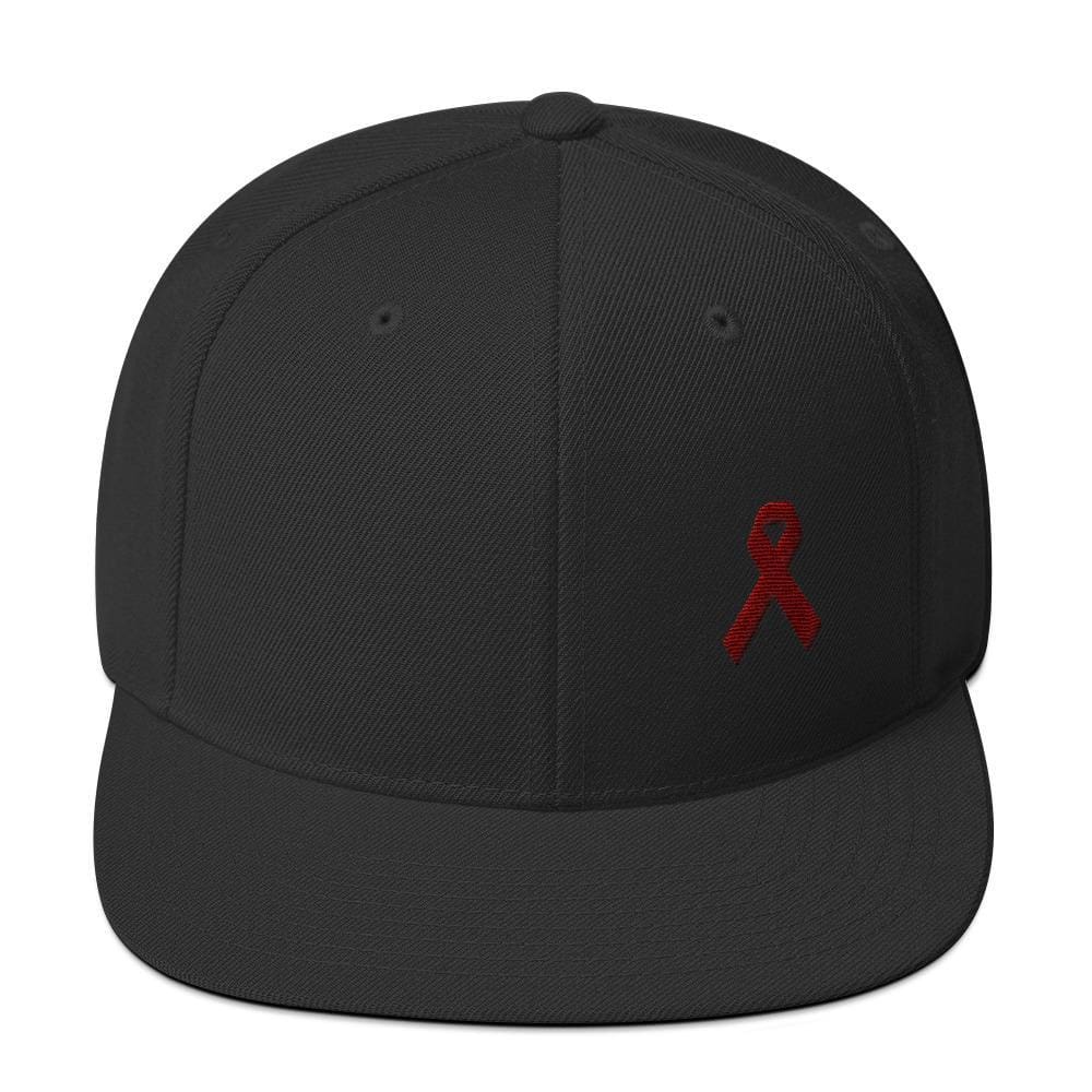 Multiple Myeloma Awareness Flat Brim Snapback Hat with Burgundy Ribbon - One-size / Black - Hats
