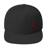 Multiple Myeloma Awareness Flat Brim Snapback Hat with Burgundy Ribbon