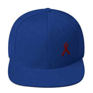 Multiple Myeloma Awareness Flat Brim Snapback Hat with Burgundy Ribbon - One-size / Royal Blue - Hats