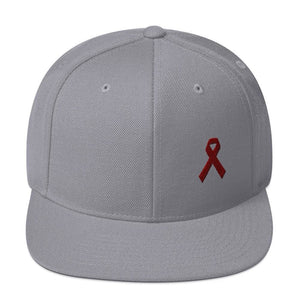 Multiple Myeloma Awareness Flat Brim Snapback Hat with Burgundy Ribbon - One-size / Silver - Hats