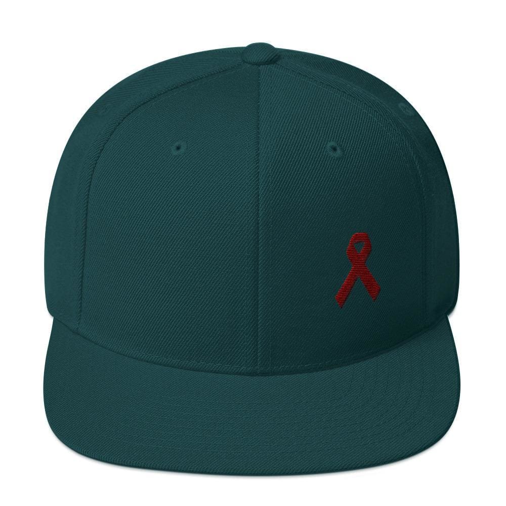 
            
                Load image into Gallery viewer, Multiple Myeloma Awareness Flat Brim Snapback Hat with Burgundy Ribbon - One-size / Spruce - Hats
            
        