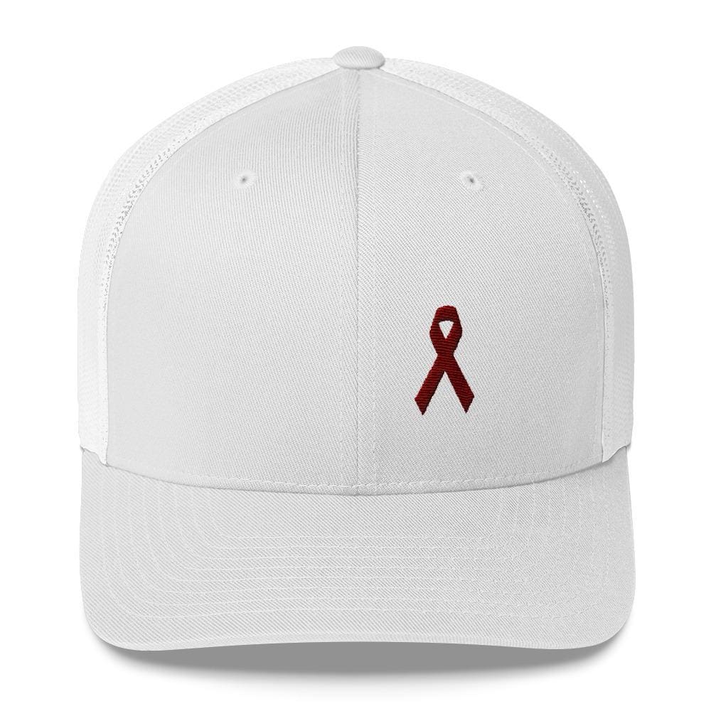 Multiple Myeloma Awareness Hat - Burgundy Ribbon - One-size / White - Hats