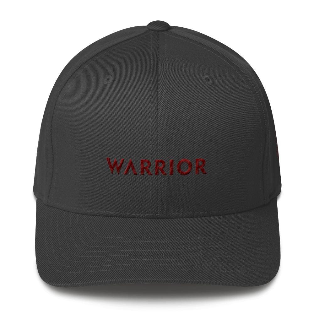 Multiple Myeloma Awareness Twill Flexfit Fitted Hat - Warrior & Burgundy Ribbon - S/M / Dark Grey - Hats