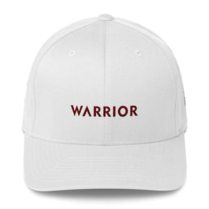 Multiple Myeloma Awareness Twill Flexfit Fitted Hat - Warrior & Burgundy Ribbon - S/M / White - Hats