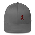 Multiple Myeloma Awareness Twill Flexfit Fitted Hat with Burgundy Ribbon