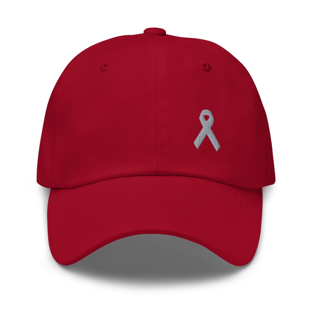 Parkinson’s Awareness & Brain Tumor Awareness Dad Hat with Grey Ribbon - Cranberry