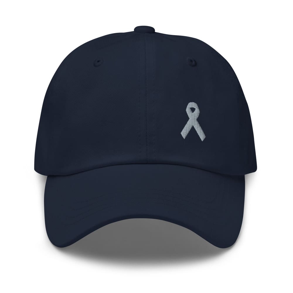 Parkinson’s Awareness & Brain Tumor Awareness Dad Hat with Grey Ribbon - Navy
