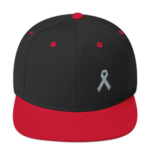 Parkinsons Awareness & Brain Tumor Awareness Flat Brim Snapback Hat with Grey Ribbon - One-size / Black/ Red - Hats
