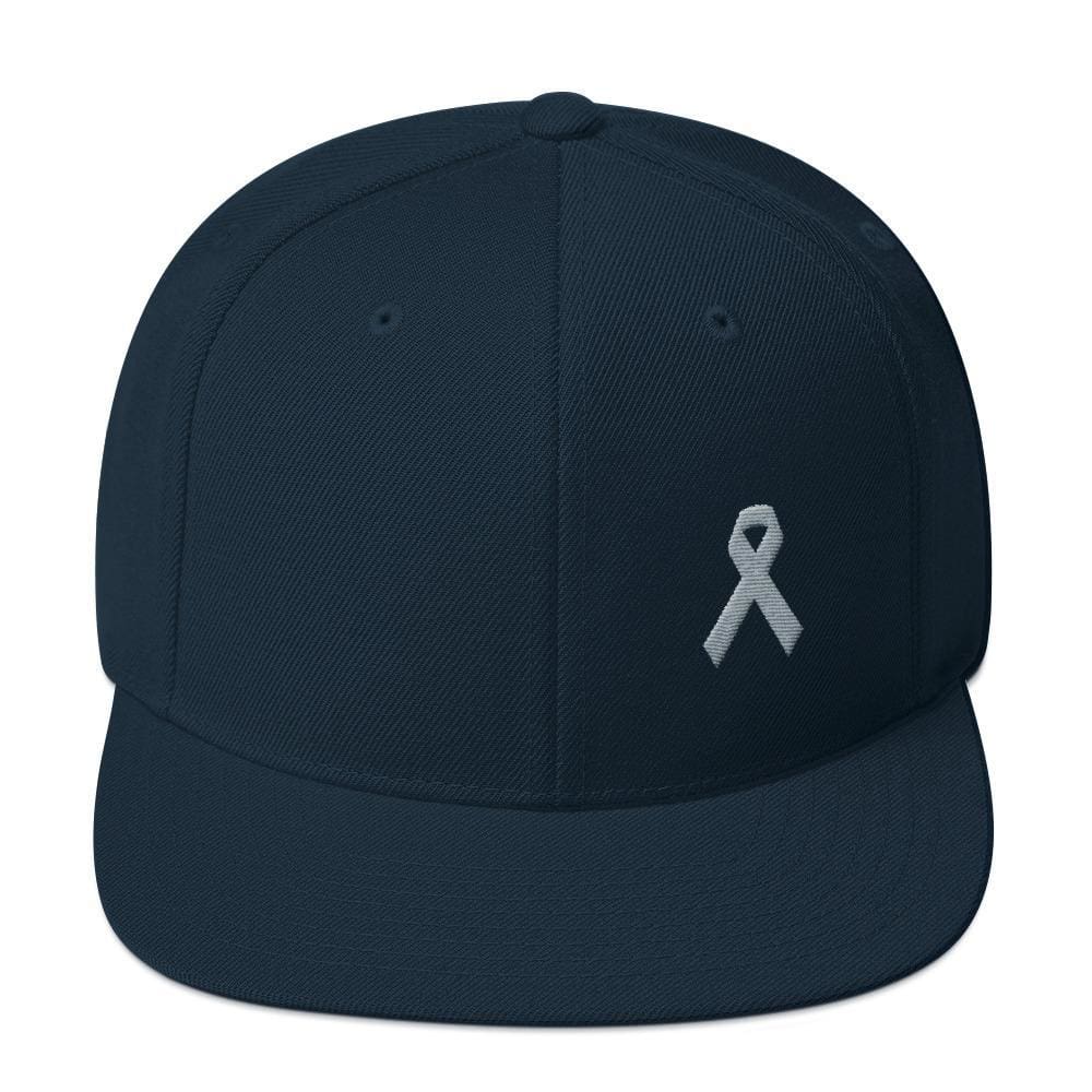 Parkinsons Awareness & Brain Tumor Awareness Flat Brim Snapback Hat with Grey Ribbon - One-size / Dark Navy - Hats