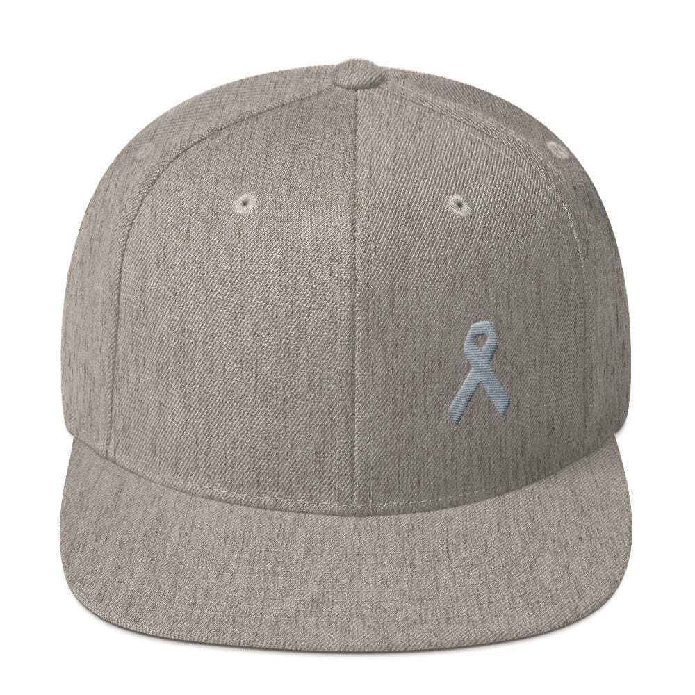 
            
                Load image into Gallery viewer, Parkinsons Awareness &amp;amp; Brain Tumor Awareness Flat Brim Snapback Hat with Grey Ribbon - One-size / Heather Grey - Hats
            
        