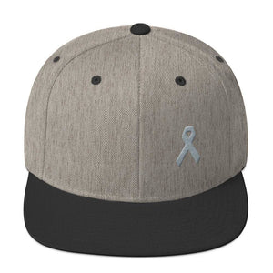 Parkinsons Awareness & Brain Tumor Awareness Flat Brim Snapback Hat with Grey Ribbon - One-size / Heather/Black - Hats