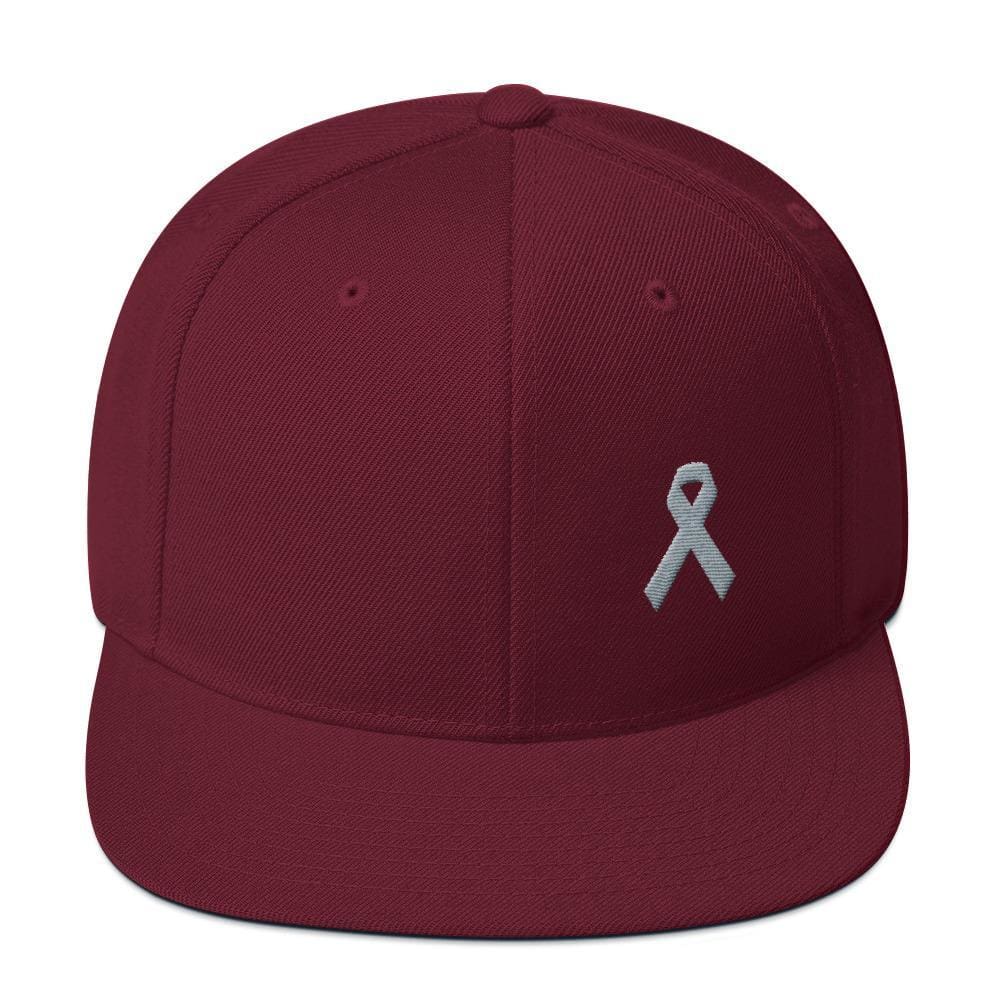 
            
                Load image into Gallery viewer, Parkinsons Awareness &amp;amp; Brain Tumor Awareness Flat Brim Snapback Hat with Grey Ribbon - One-size / Maroon - Hats
            
        