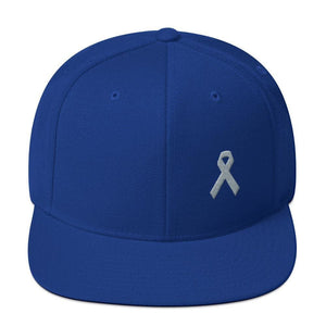 Parkinsons Awareness & Brain Tumor Awareness Flat Brim Snapback Hat with Grey Ribbon - One-size / Royal Blue - Hats