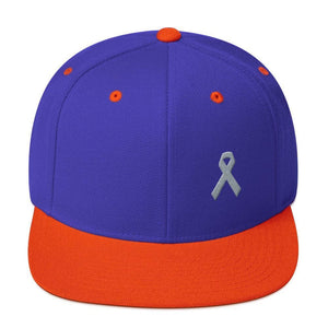 Parkinsons Awareness & Brain Tumor Awareness Flat Brim Snapback Hat with Grey Ribbon - One-size / Royal/ Orange - Hats