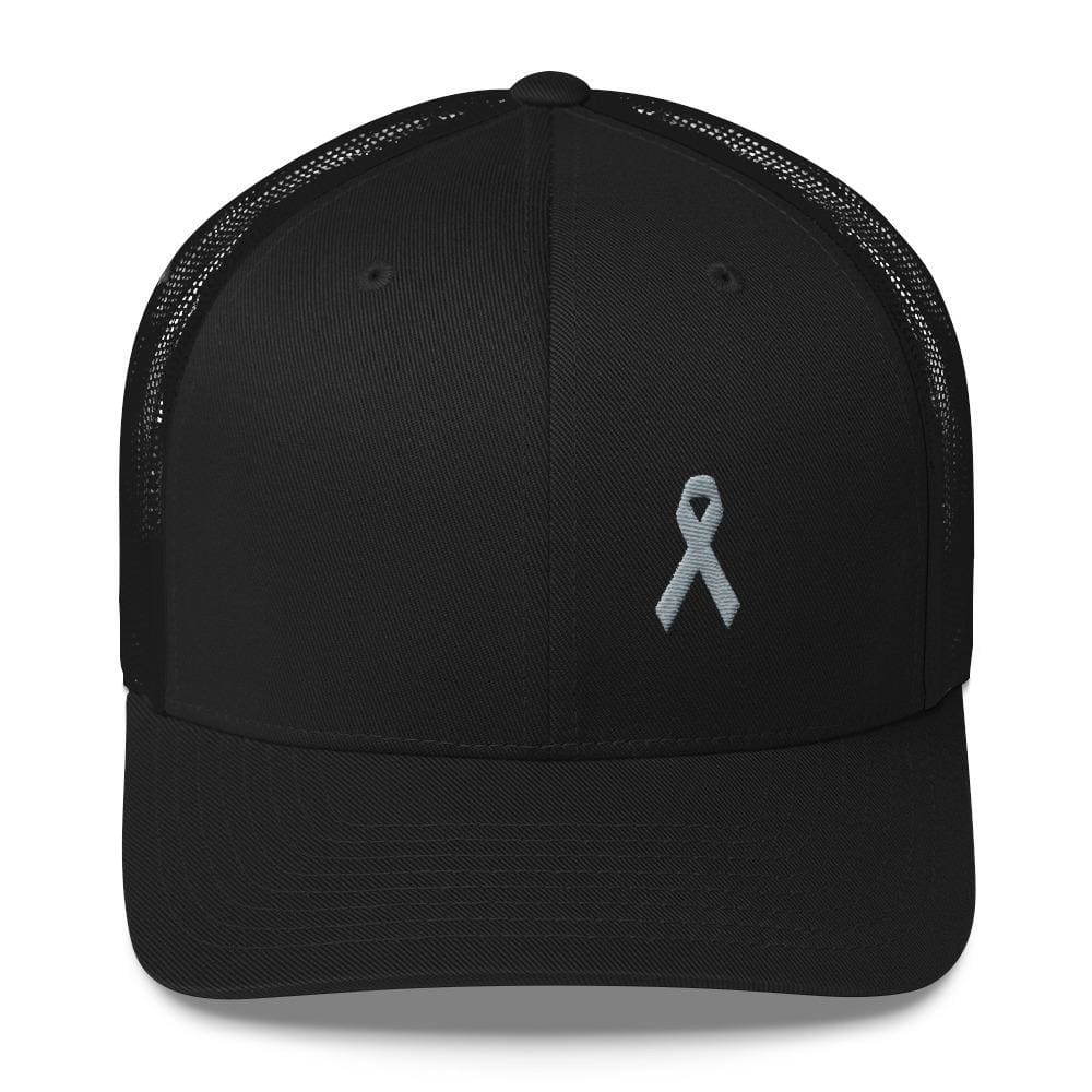 Parkinsons Awareness & Brain Tumor Awareness Snapback Trucker Hat with Grey Ribbon - One-size / Black - Hats
