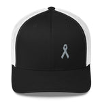 Parkinson's Awareness & Brain Tumor Awareness Snapback Trucker Hat with Grey Ribbon
