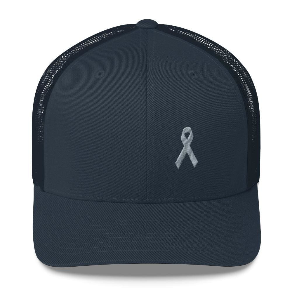 Parkinsons Awareness & Brain Tumor Awareness Snapback Trucker Hat with Grey Ribbon - One-size / Navy - Hats