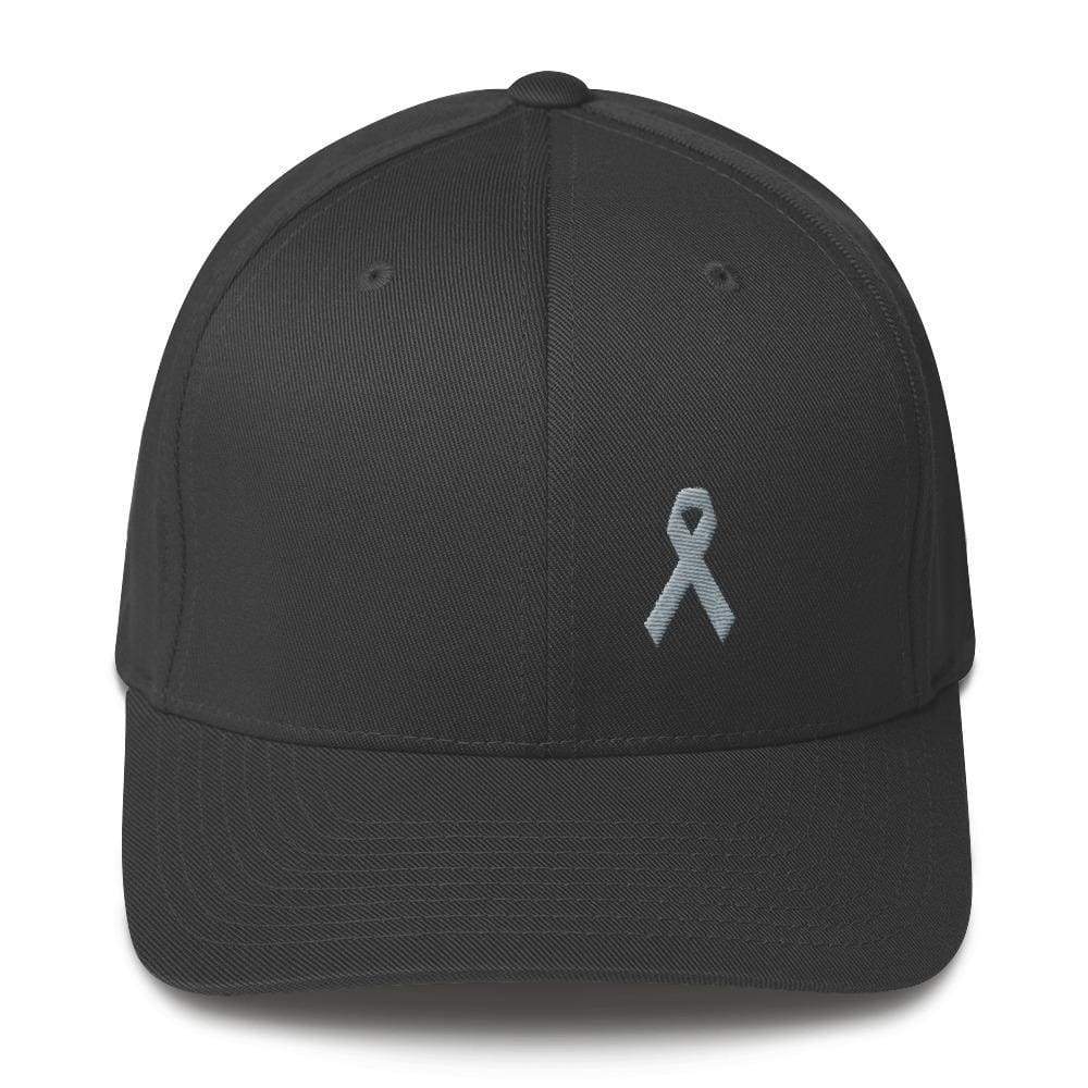 Parkinsons Awareness & Brain Tumor Awareness Twill Flexfit Fitted Hat With Grey Ribbon - S/m / Dark Grey - Hats
