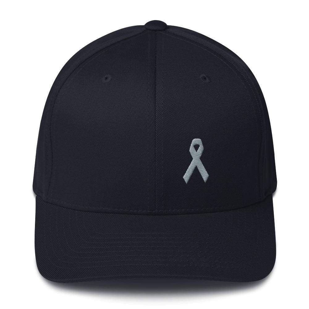 
            
                Load image into Gallery viewer, Parkinsons Awareness &amp;amp; Brain Tumor Awareness Twill Flexfit Fitted Hat With Grey Ribbon - S/m / Dark Navy - Hats
            
        