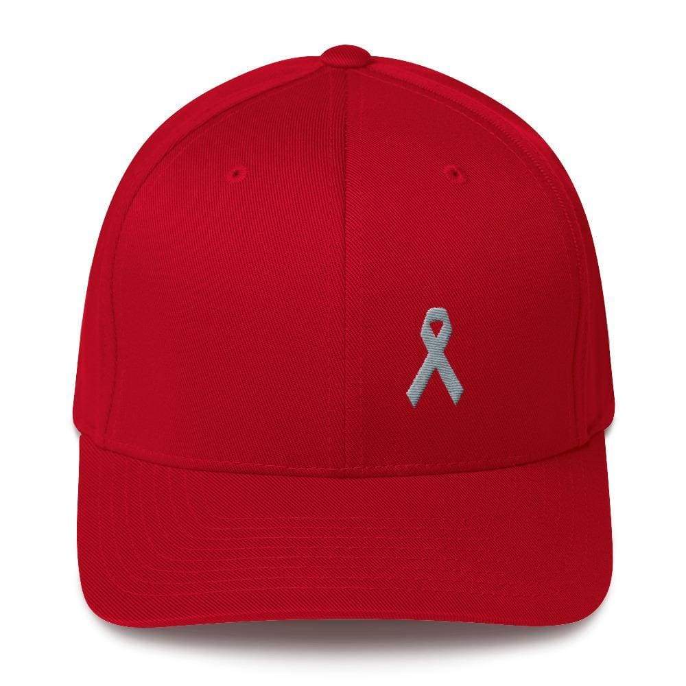 Parkinsons Awareness & Brain Tumor Awareness Twill Flexfit Fitted Hat With Grey Ribbon - S/m / Red - Hats