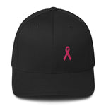 Pink Ribbon Fitted Flexfit Hat - Breast Cancer Awareness Hat