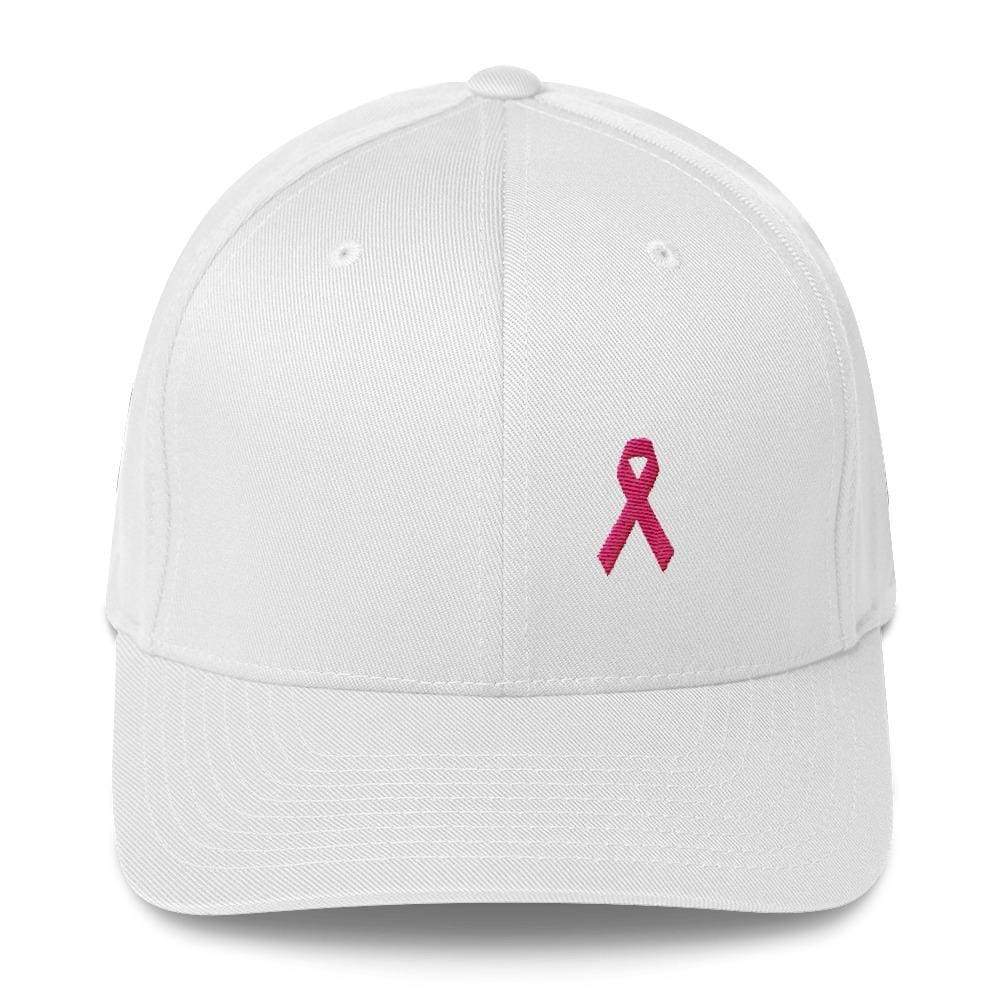 Pink Ribbon Fitted Flexfit Hat - Breast Cancer Awareness Hat - S/m / White - Hats