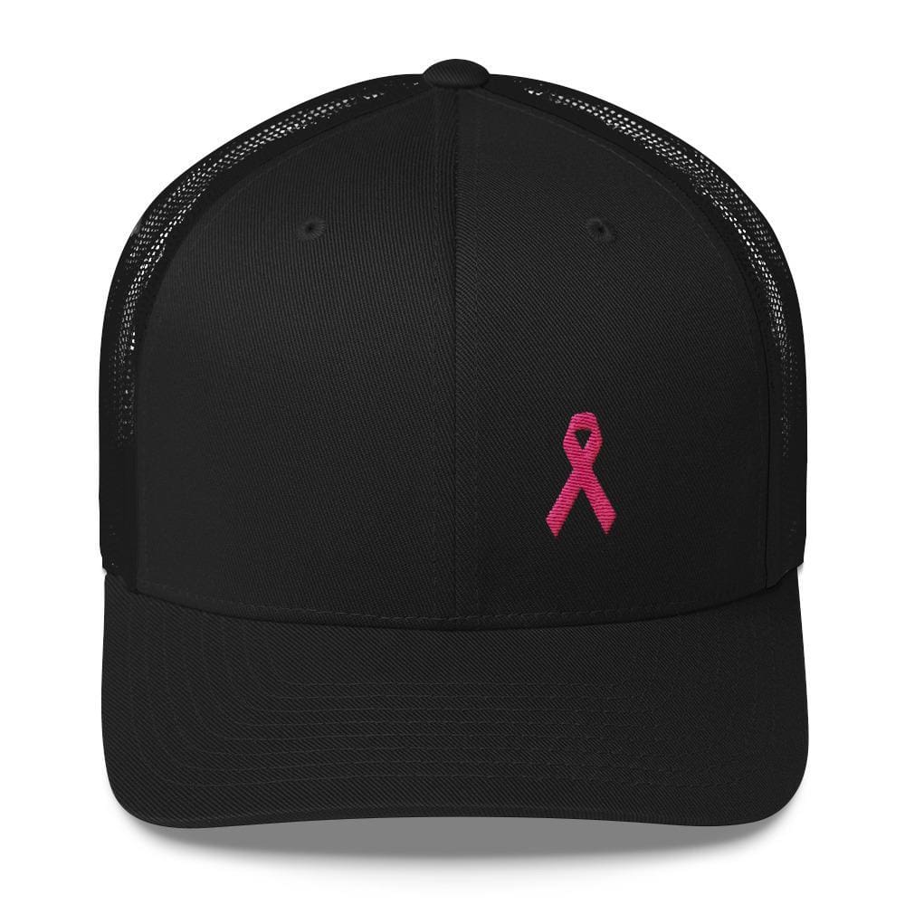 Pink Ribbon Snapback Trucker Hat - Breast Cancer Awareness Trucker - One-size / Black - Hats