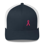 Pink Ribbon Snapback Trucker Hat - Breast Cancer Awareness Trucker