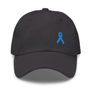 Prostate Cancer Awareness Dad Hat with Light Blue Ribbon - Dark Grey