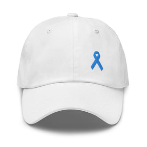 
            
                Load image into Gallery viewer, Prostate Cancer Awareness Dad Hat with Light Blue Ribbon - White
            
        