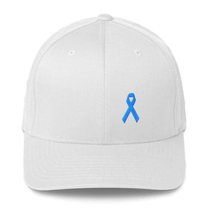 Prostate Cancer Awareness Fitted Hat With Light Blue Ribbon - S/m / White - Hats