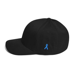 
            
                Load image into Gallery viewer, Prostate Cancer Awareness Fitted Hat With Ribbon On The Side - S/m / Black - Hats
            
        