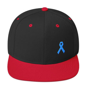 
            
                Load image into Gallery viewer, Prostate Cancer Awareness Flat Brim Snapback Hat with Light Blue Ribbon - One-size / Black/ Red - Hats
            
        
