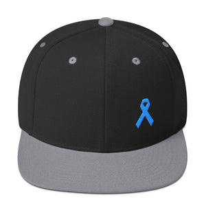 
            
                Load image into Gallery viewer, Prostate Cancer Awareness Flat Brim Snapback Hat with Light Blue Ribbon - One-size / Black/ Silver - Hats
            
        