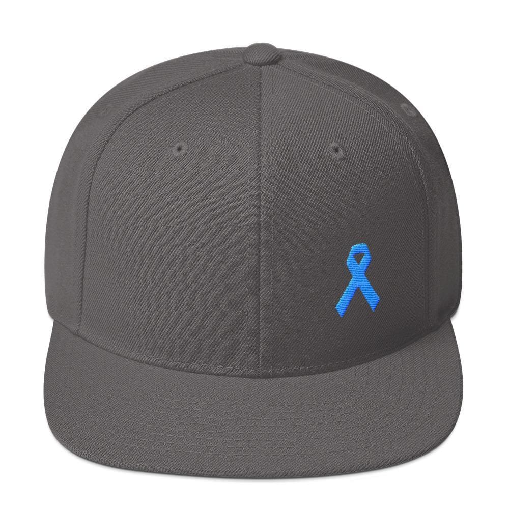 Prostate Cancer Awareness Flat Brim Snapback Hat with Light Blue