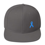 Prostate Cancer Awareness Flat Brim Snapback Hat with Light Blue Ribbon