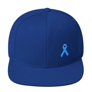 Prostate Cancer Awareness Flat Brim Snapback Hat with Light Blue Ribbon - One-size / Royal Blue - Hats
