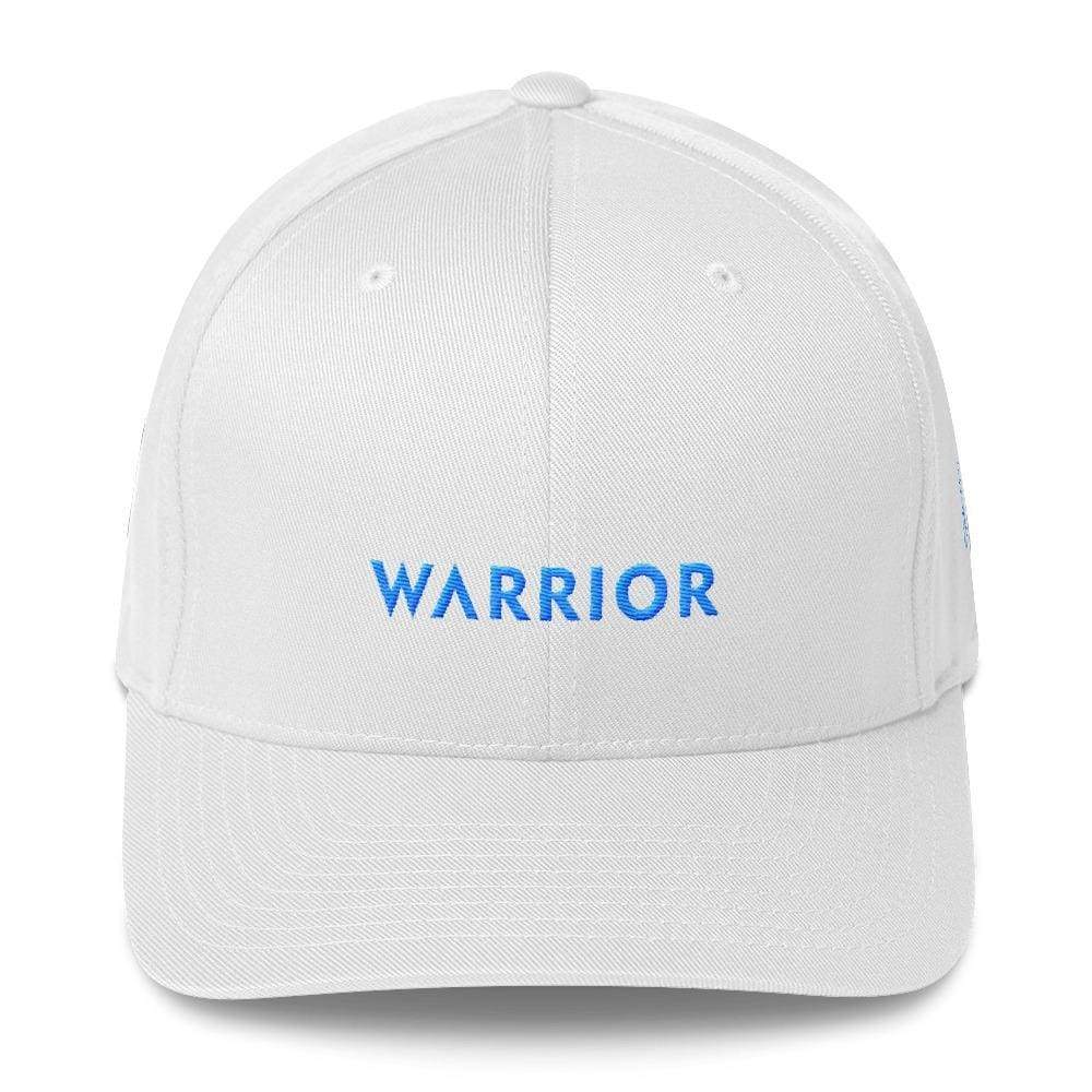 Prostate Cancer Awareness Hat With Warrior & Light Blue Ribbon On The Side - S/m / White - Hats